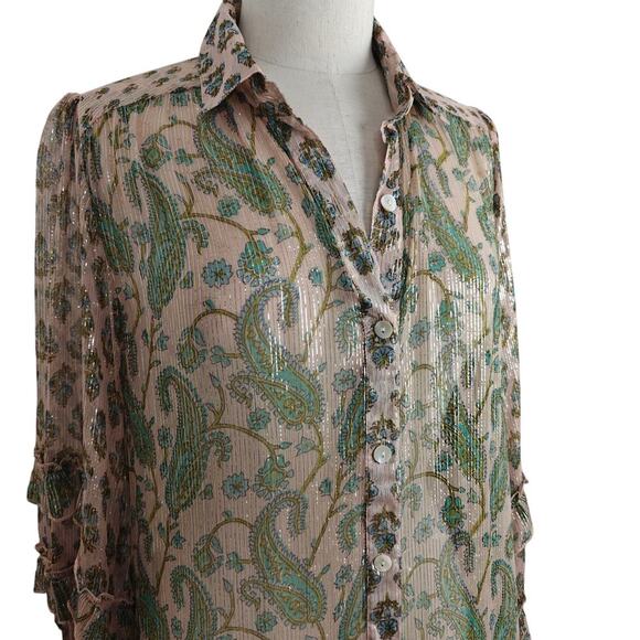 Miss June Paris Tiered Ruffle Metallic Shirt Dress One Size Sheer Button Up Boho - Picture 3 of 12